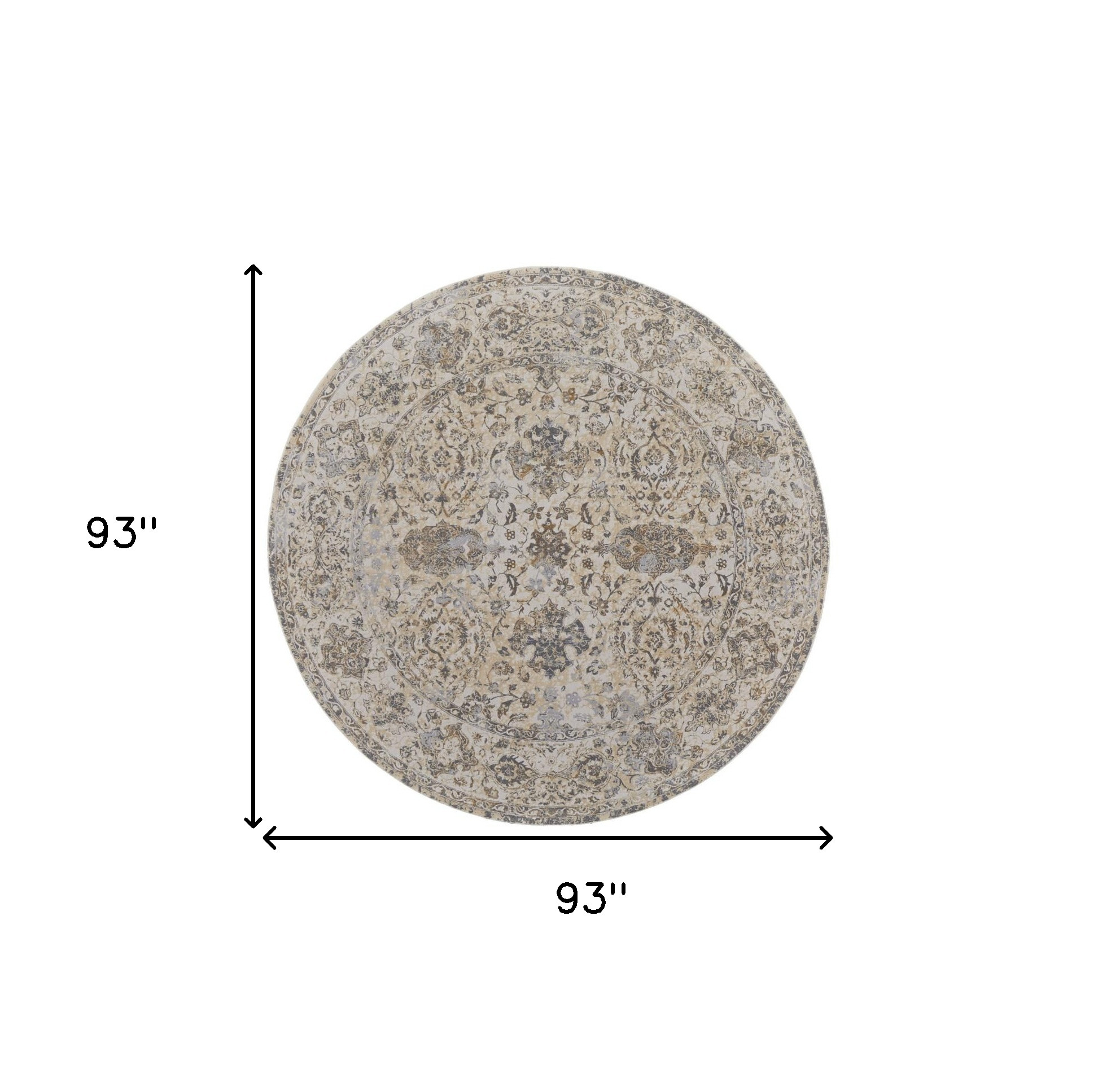 8" Brown and Ivory Round Oriental Power Loom Distressed Area Rug