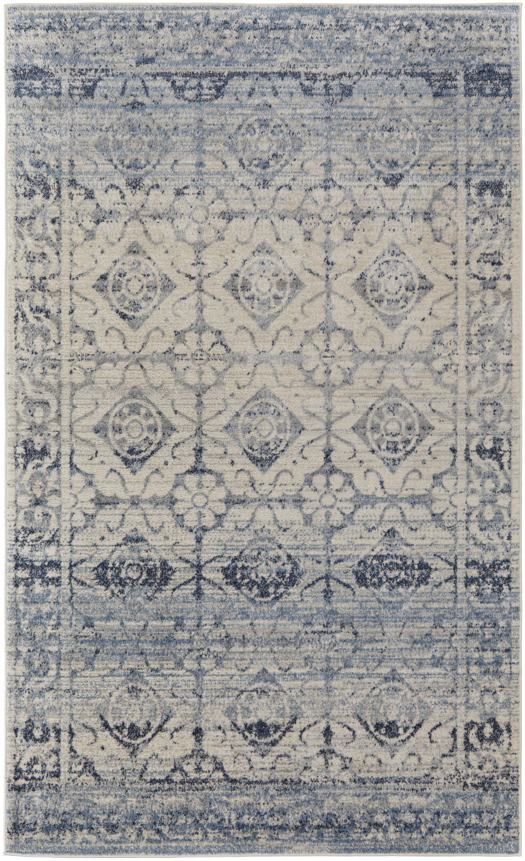 8' X 10' Blue And Ivory Power Loom Distressed Area Rug-515512-1