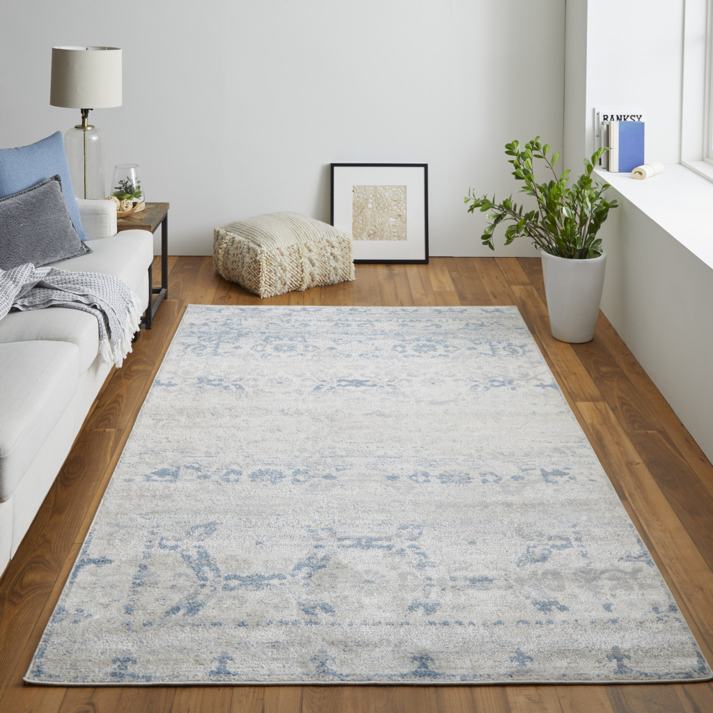 8' X 10' Blue And Ivory Power Loom Distressed Area Rug-515516-5