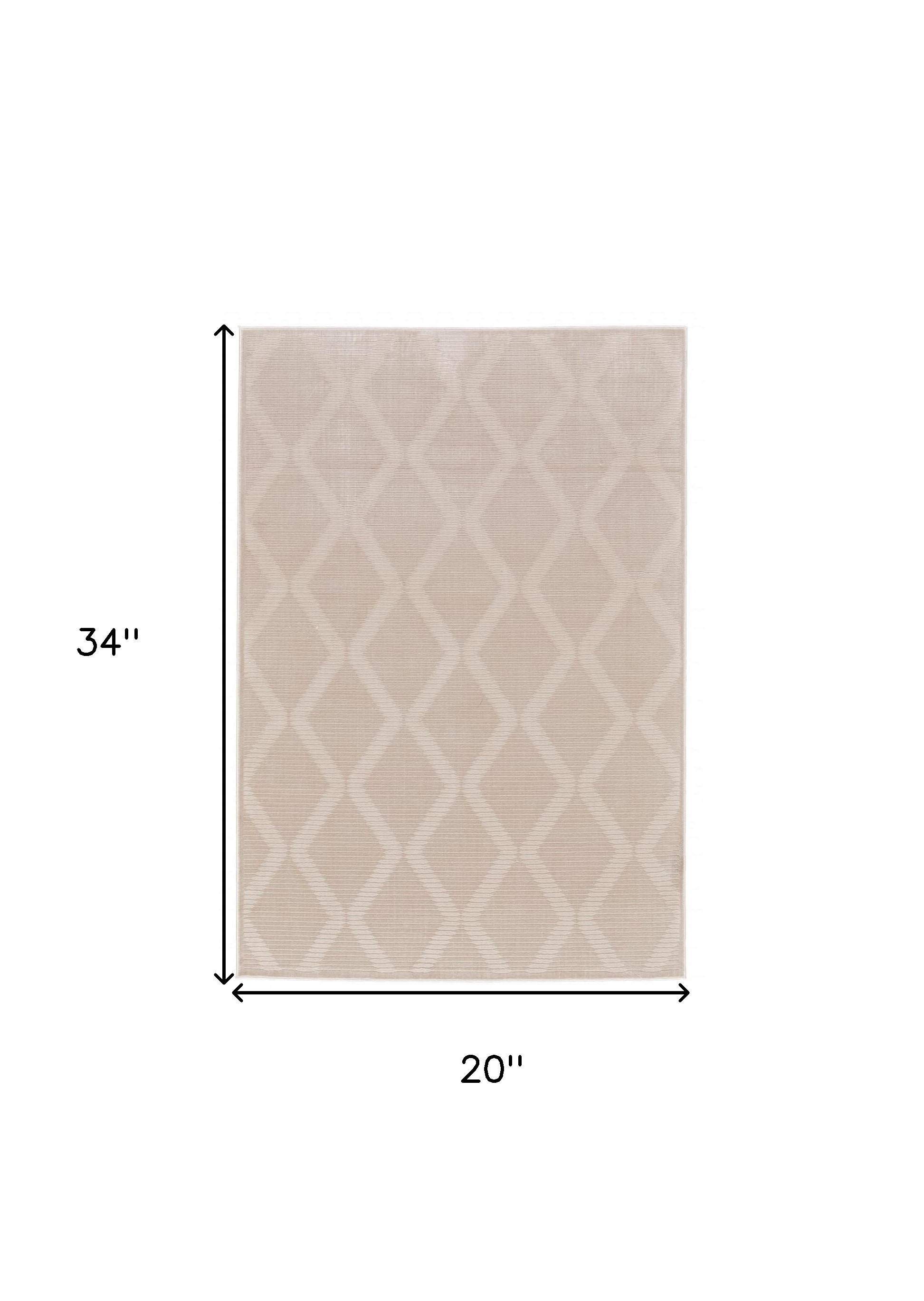 2" X 3" Ivory And Tan Geometric Stain Resistant Area Rug