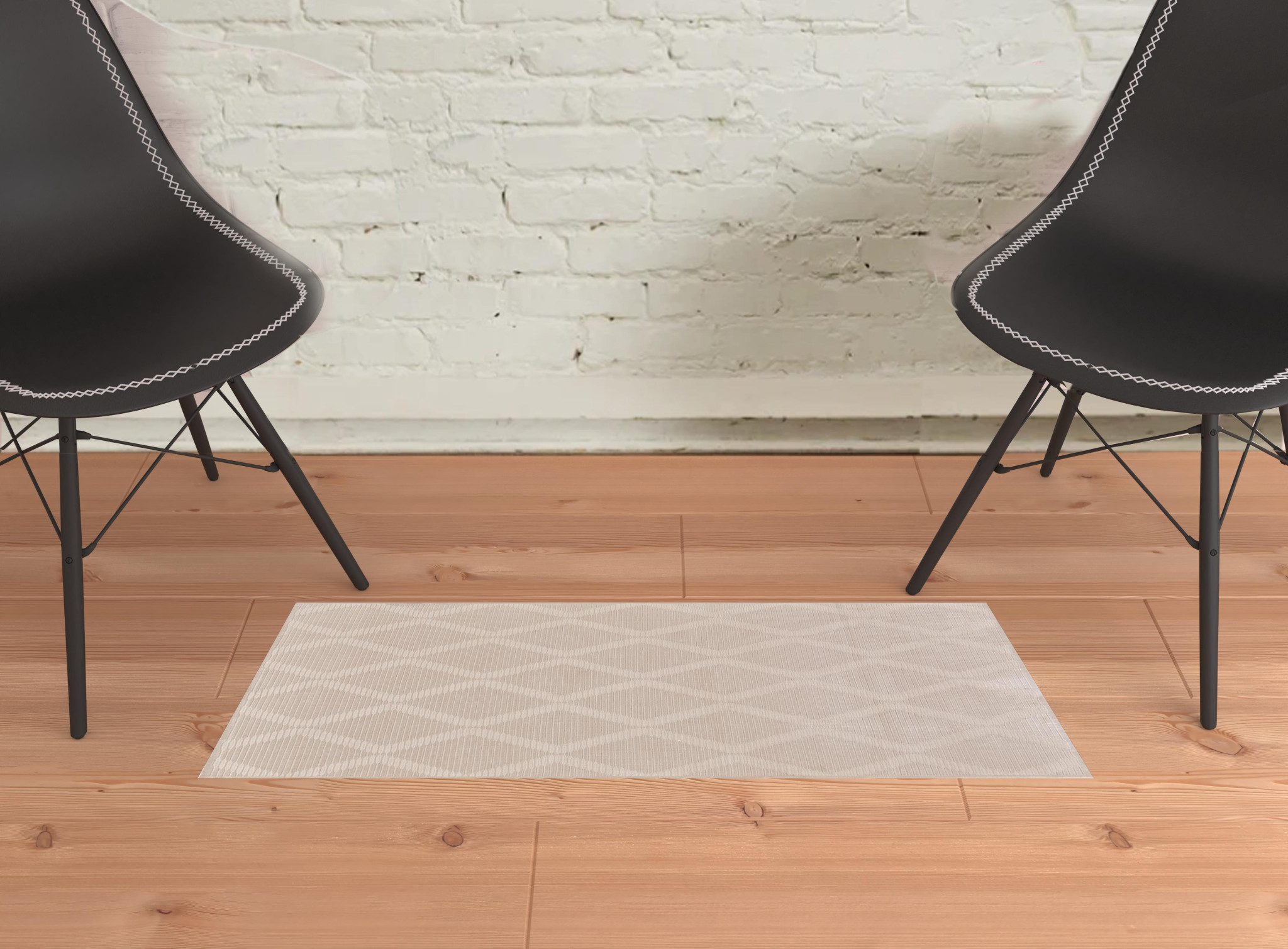 2" X 3" Ivory And Tan Geometric Stain Resistant Area Rug