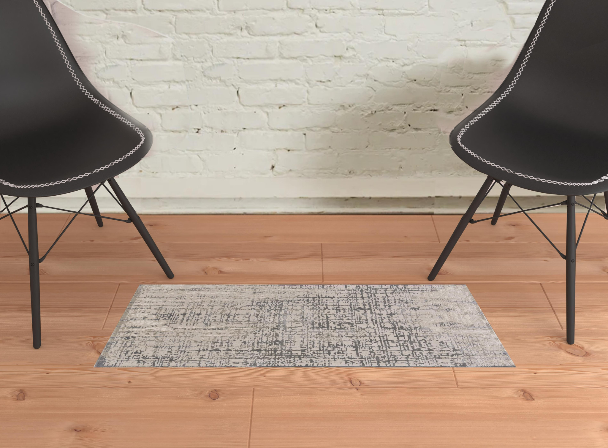 2" X 3" Gray And Ivory Abstract Stain Resistant Area Rug