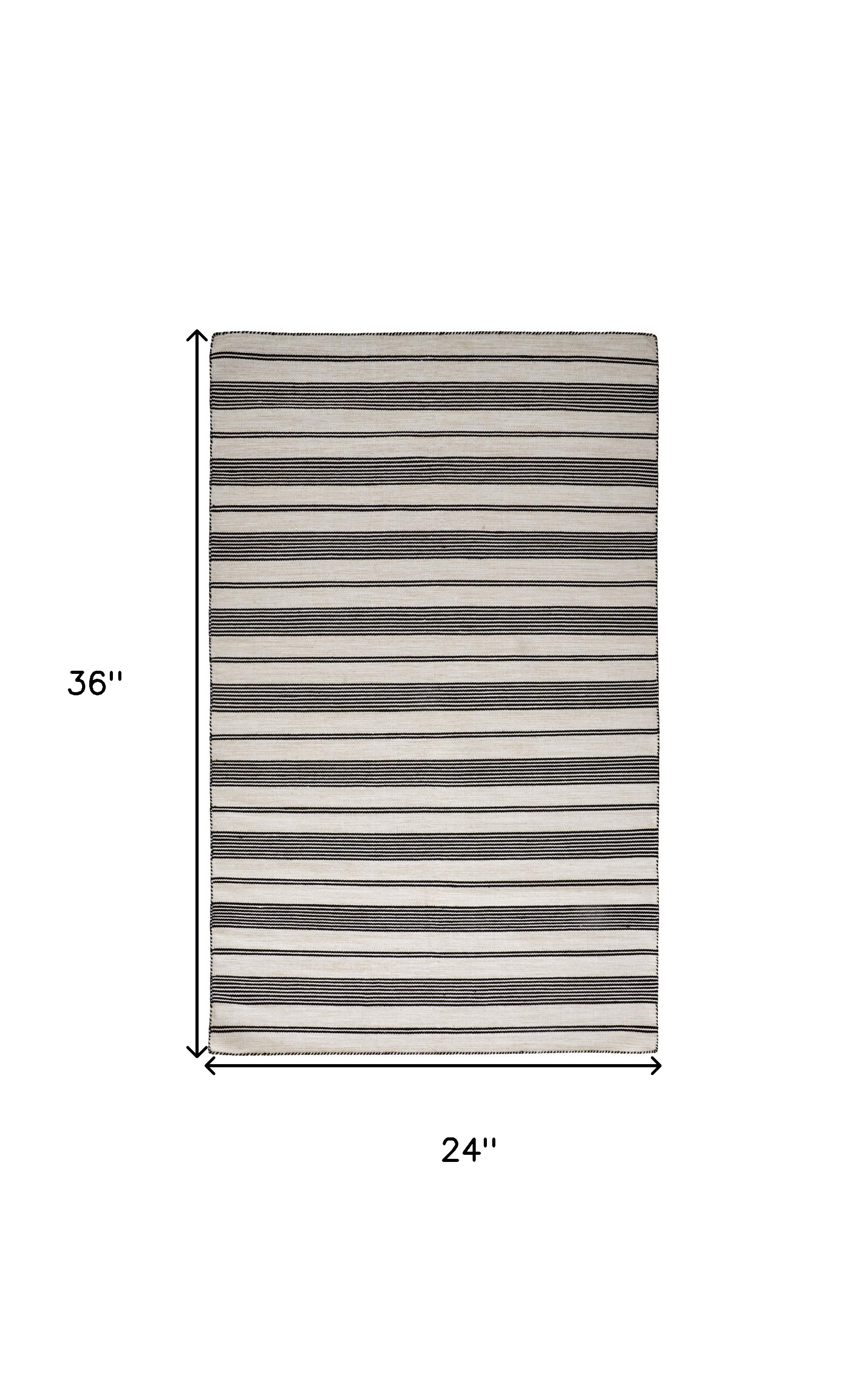 2" X 3" Black And White Striped Dhurrie Hand Woven Stain Resistant Area Rug