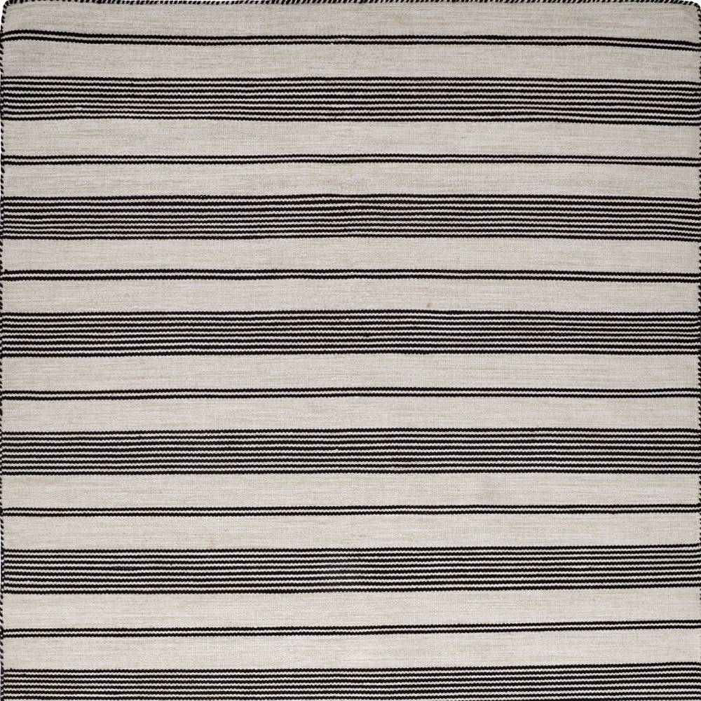 2" X 3" Black And White Striped Dhurrie Hand Woven Stain Resistant Area Rug