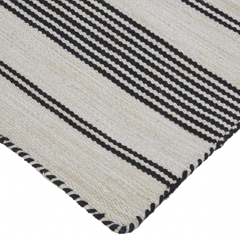 2 X 3 Black And White Striped Dhurrie Hand Woven Stain Resistant Area Rug