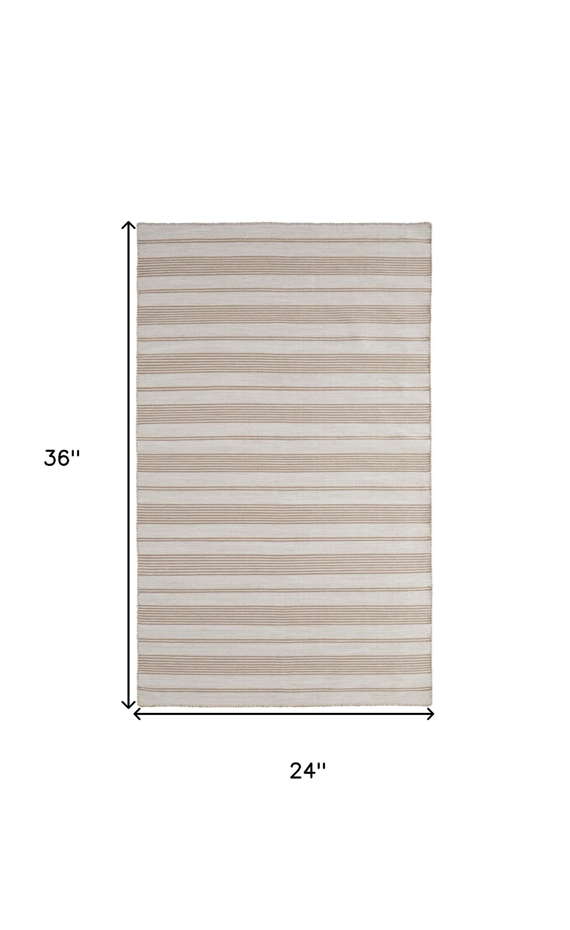 2" X 3" Ivory And Taupe Striped Dhurrie Hand Woven Stain Resistant Area Rug