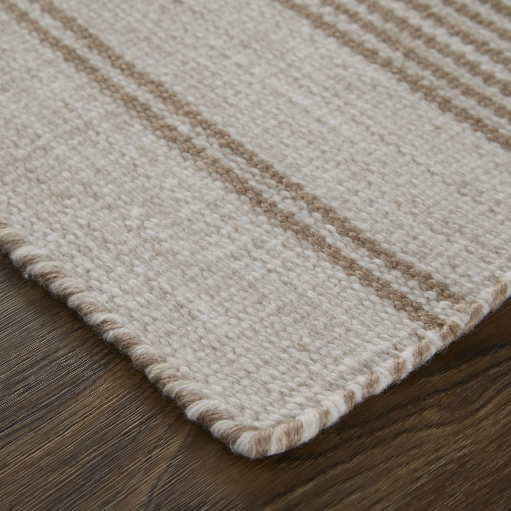 2" X 3" Ivory And Taupe Striped Dhurrie Hand Woven Stain Resistant Area Rug