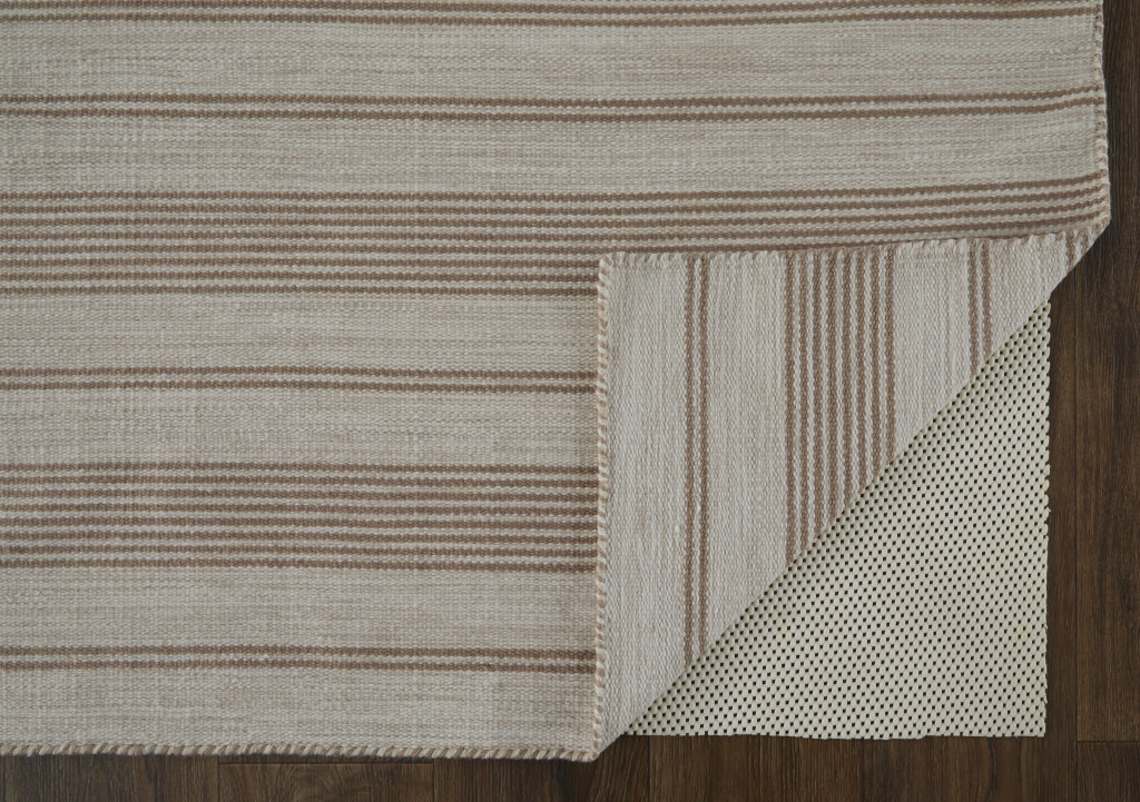 2" X 3" Ivory And Taupe Striped Dhurrie Hand Woven Stain Resistant Area Rug