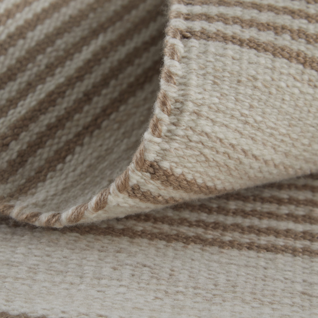 2" X 3" Ivory And Taupe Striped Dhurrie Hand Woven Stain Resistant Area Rug