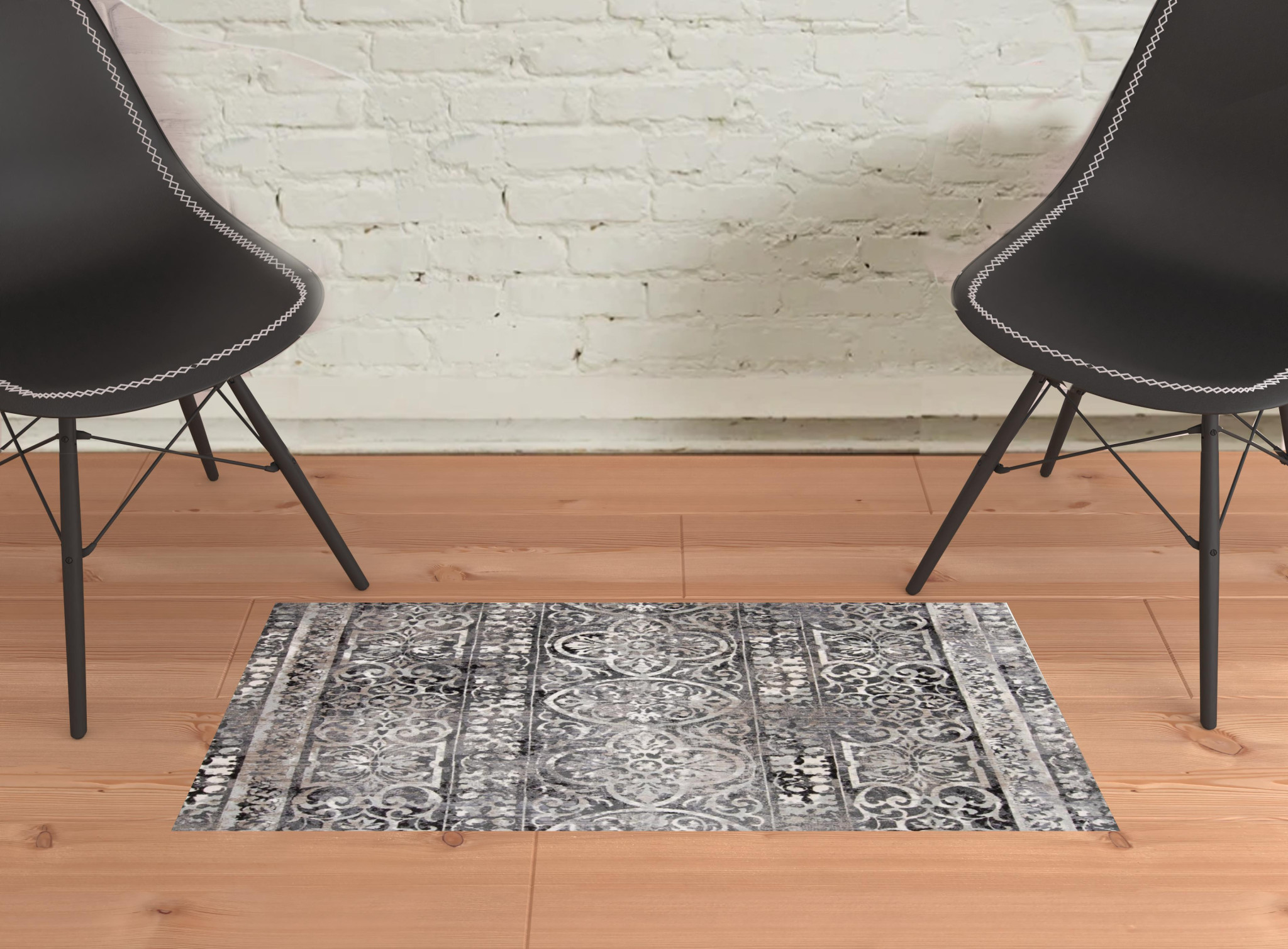 2" X 3" Gray Ivory And Taupe Abstract Stain Resistant Area Rug