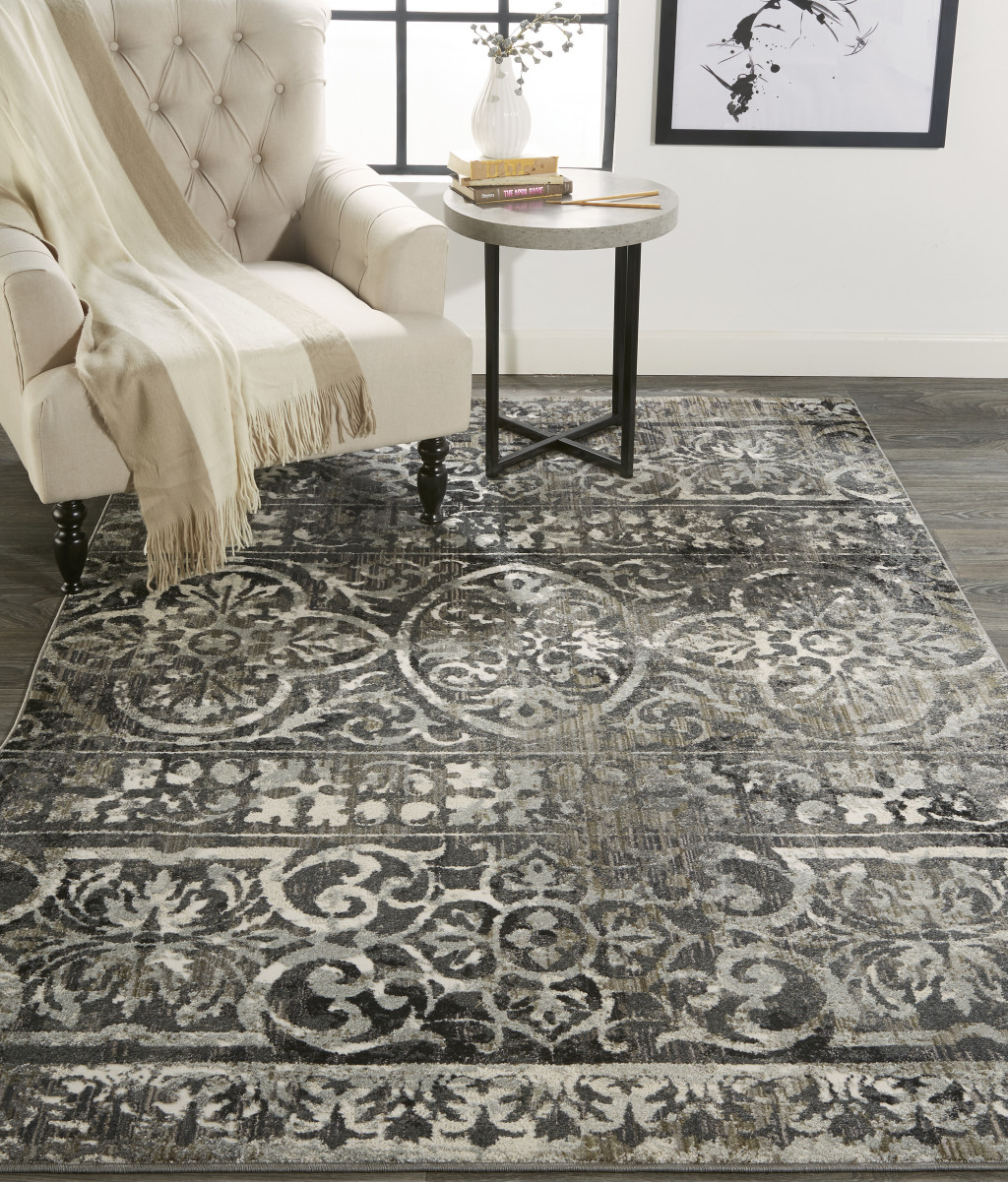 2" X 3" Gray Ivory And Taupe Abstract Stain Resistant Area Rug