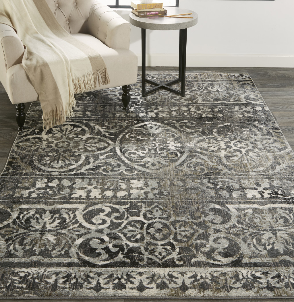 2" X 3" Gray Ivory And Taupe Abstract Stain Resistant Area Rug