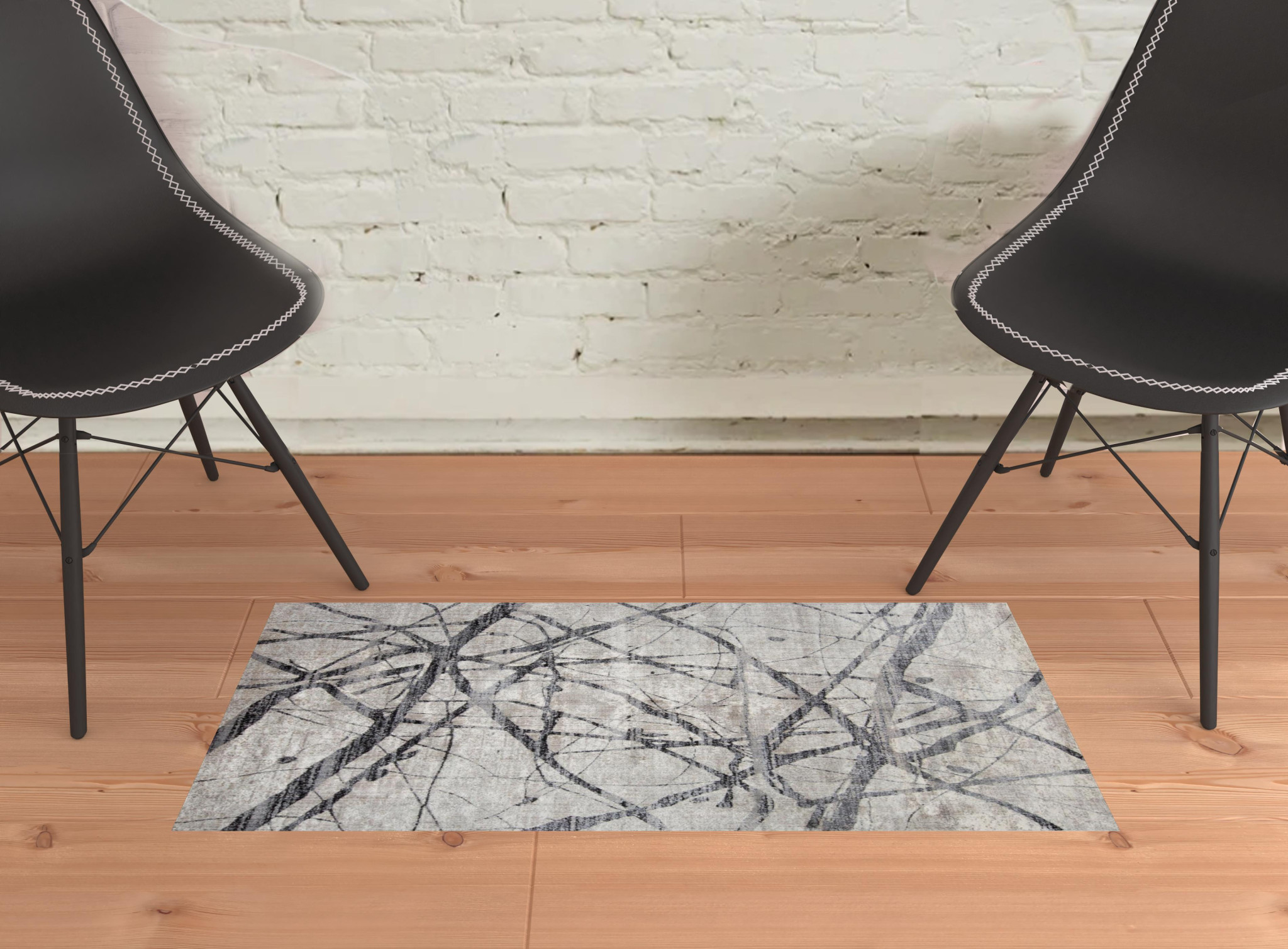 2 X 3 Taupe gray And Ivory Abstract Stain Resistant Area Rug