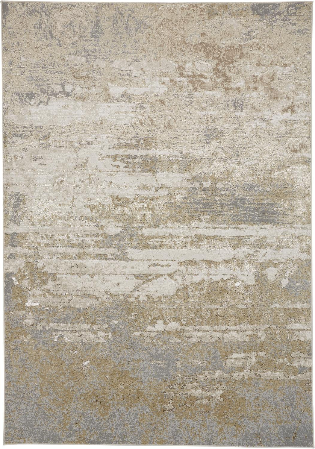 2" X 3" Ivory Gold And Gray Abstract Stain Resistant Area Rug