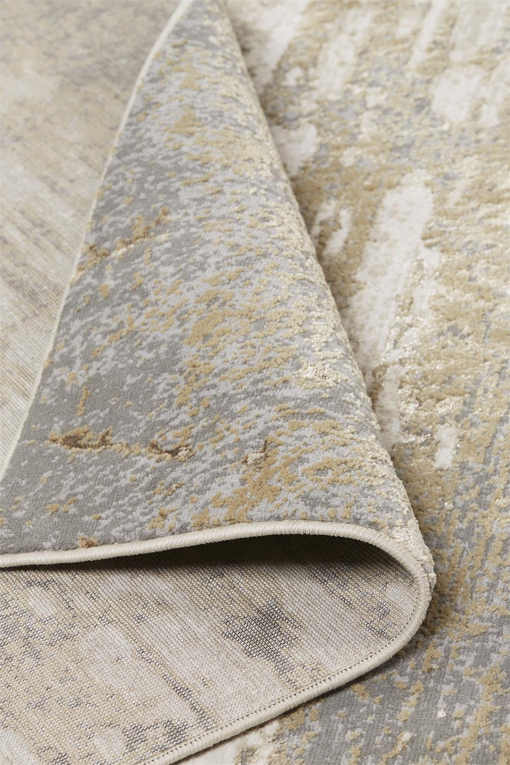 2" X 3" Ivory Gold And Gray Abstract Stain Resistant Area Rug