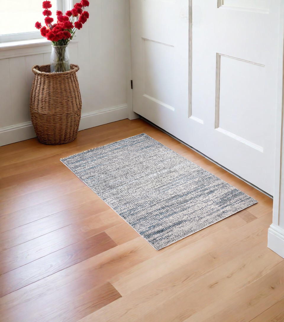 2" X 3" Blue Gray And Ivory Abstract Stain Resistant Area Rug