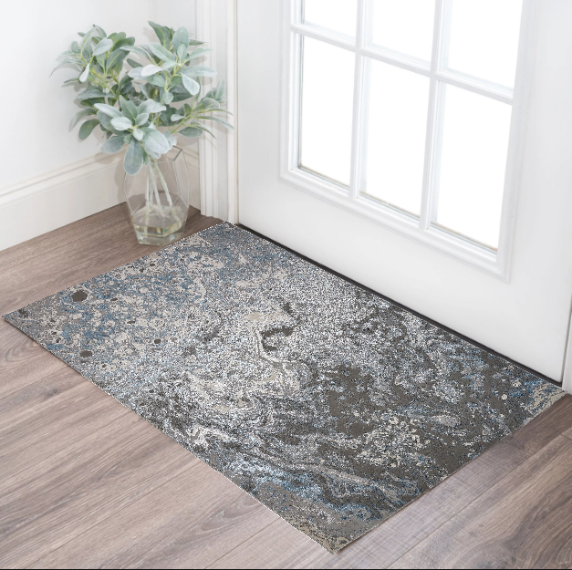 2" X 3" Blue and Gray Abstract Power Loom Area Rug