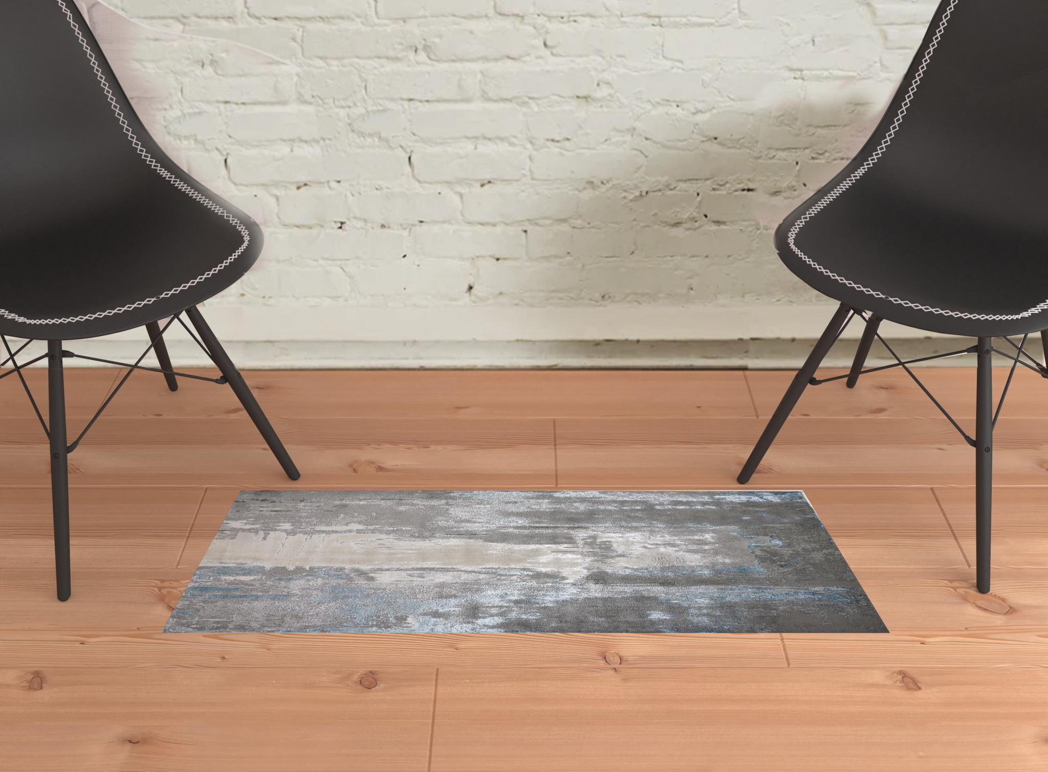 2" X 3" Gray Ivory And Blue Abstract Stain Resistant Area Rug
