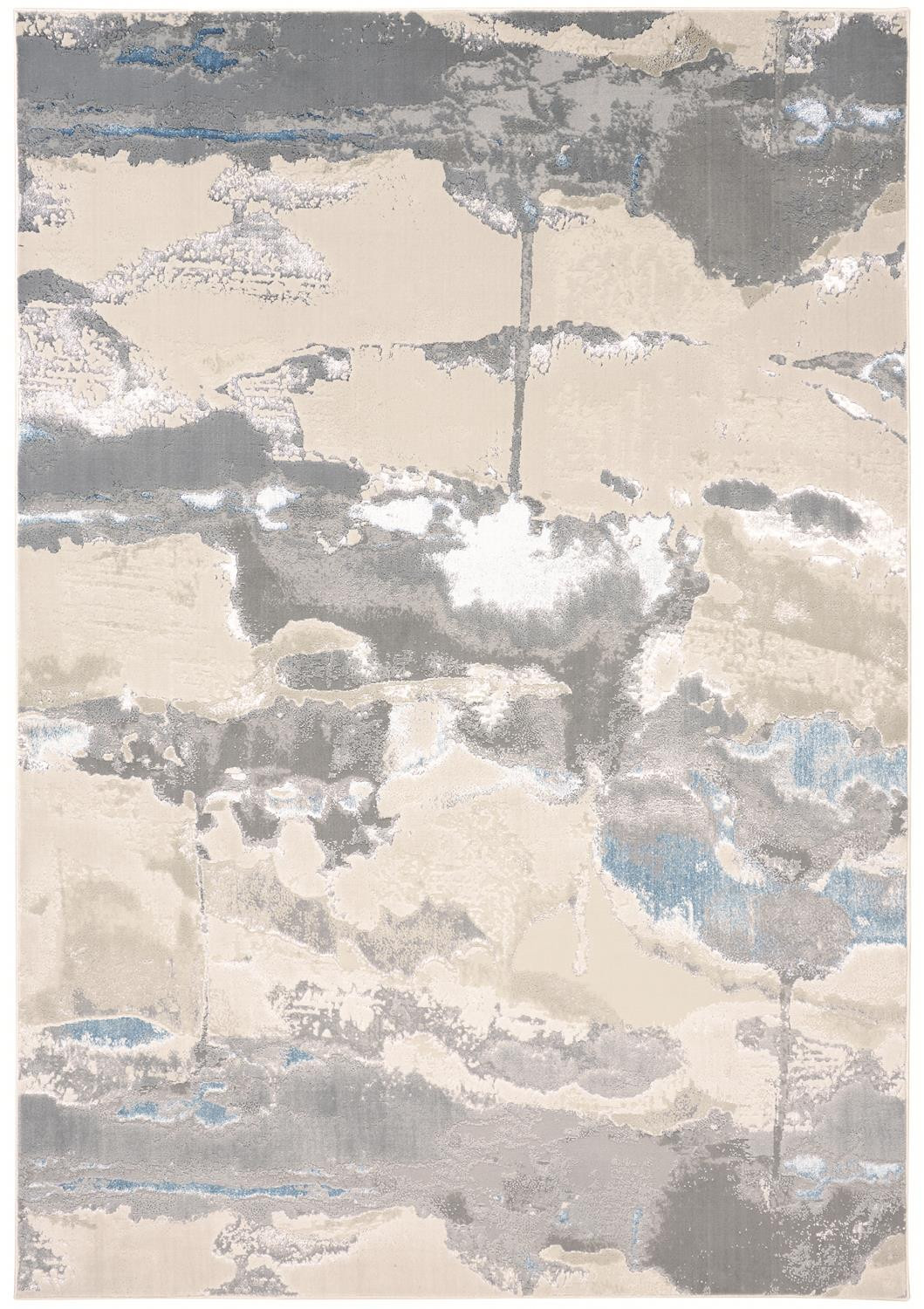 2" X 3" Ivory Gray And Blue Abstract Stain Resistant Area Rug
