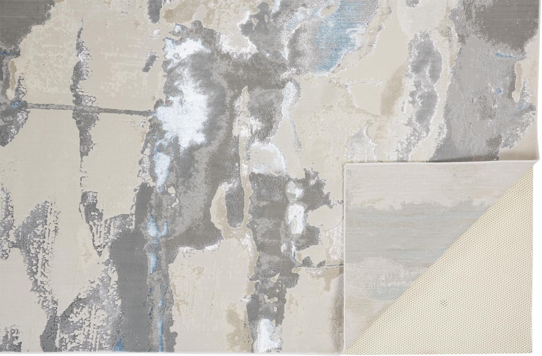 2" X 3" Ivory Gray And Blue Abstract Stain Resistant Area Rug