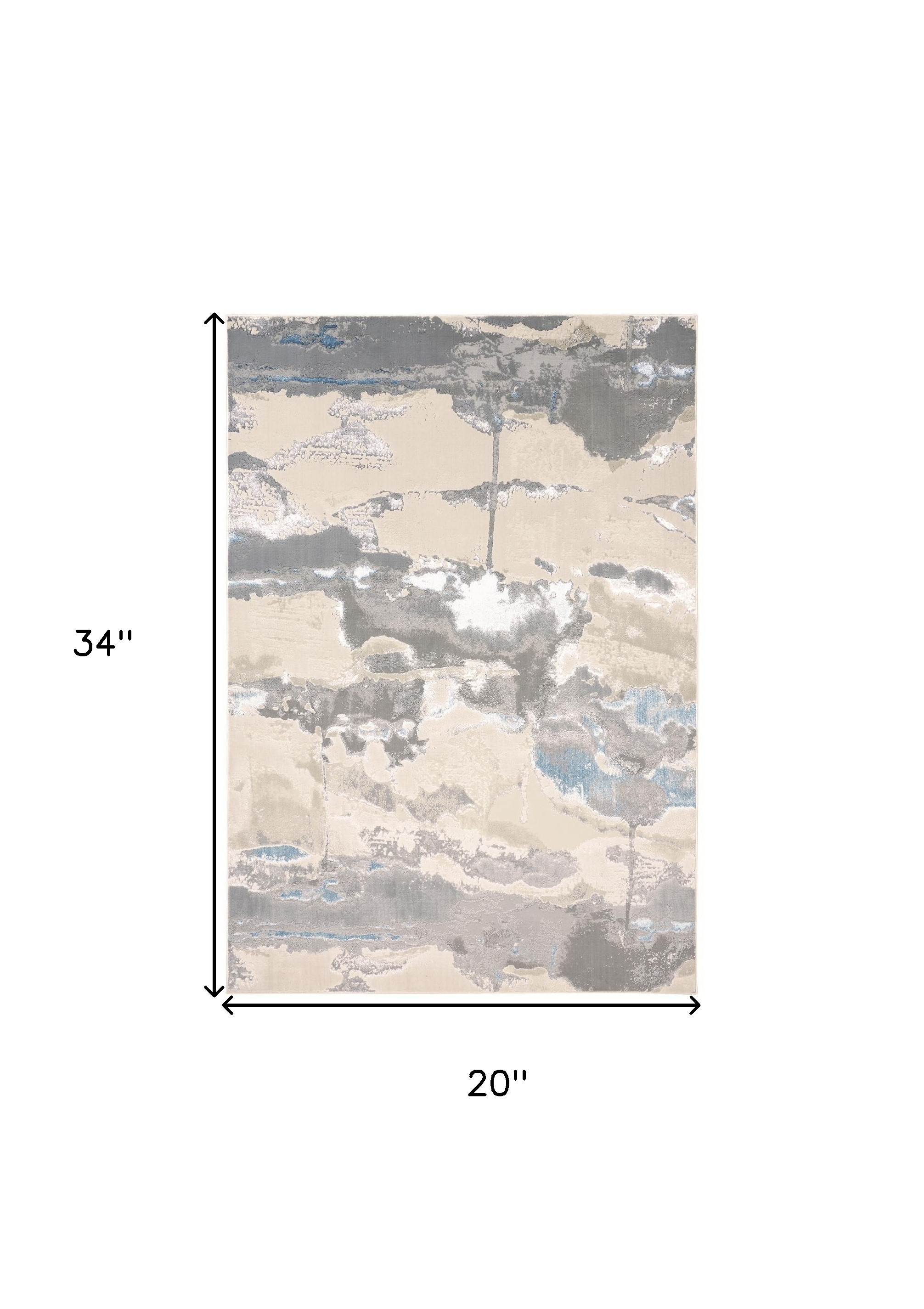 2" X 3" Ivory Gray And Blue Abstract Stain Resistant Area Rug