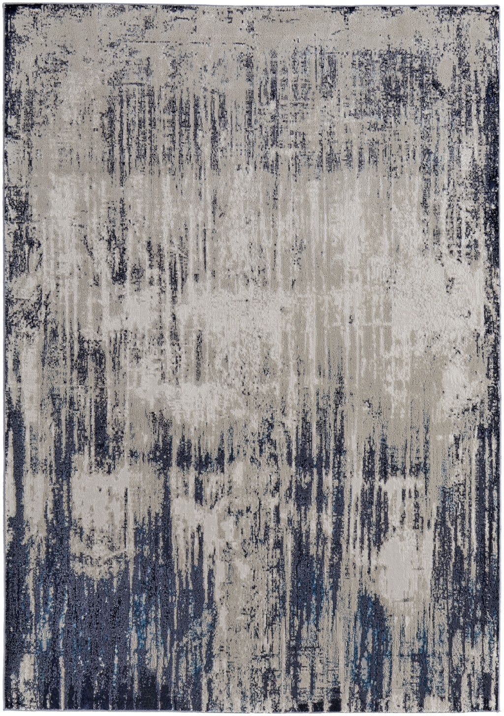2" X 3" Blue and Ivory Abstract Power Loom Distressed Area Rug