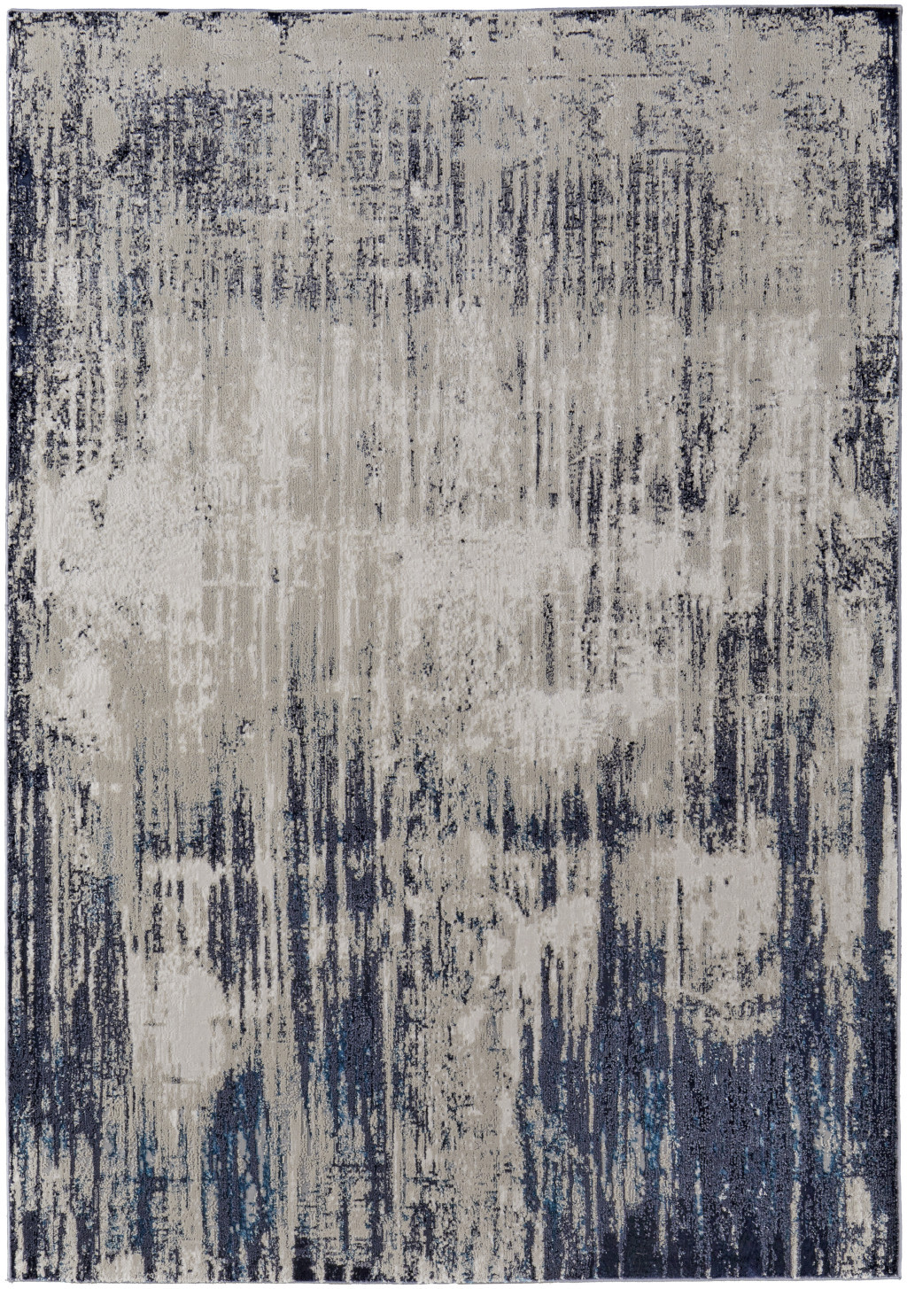2" X 3" Blue and Ivory Abstract Power Loom Distressed Area Rug