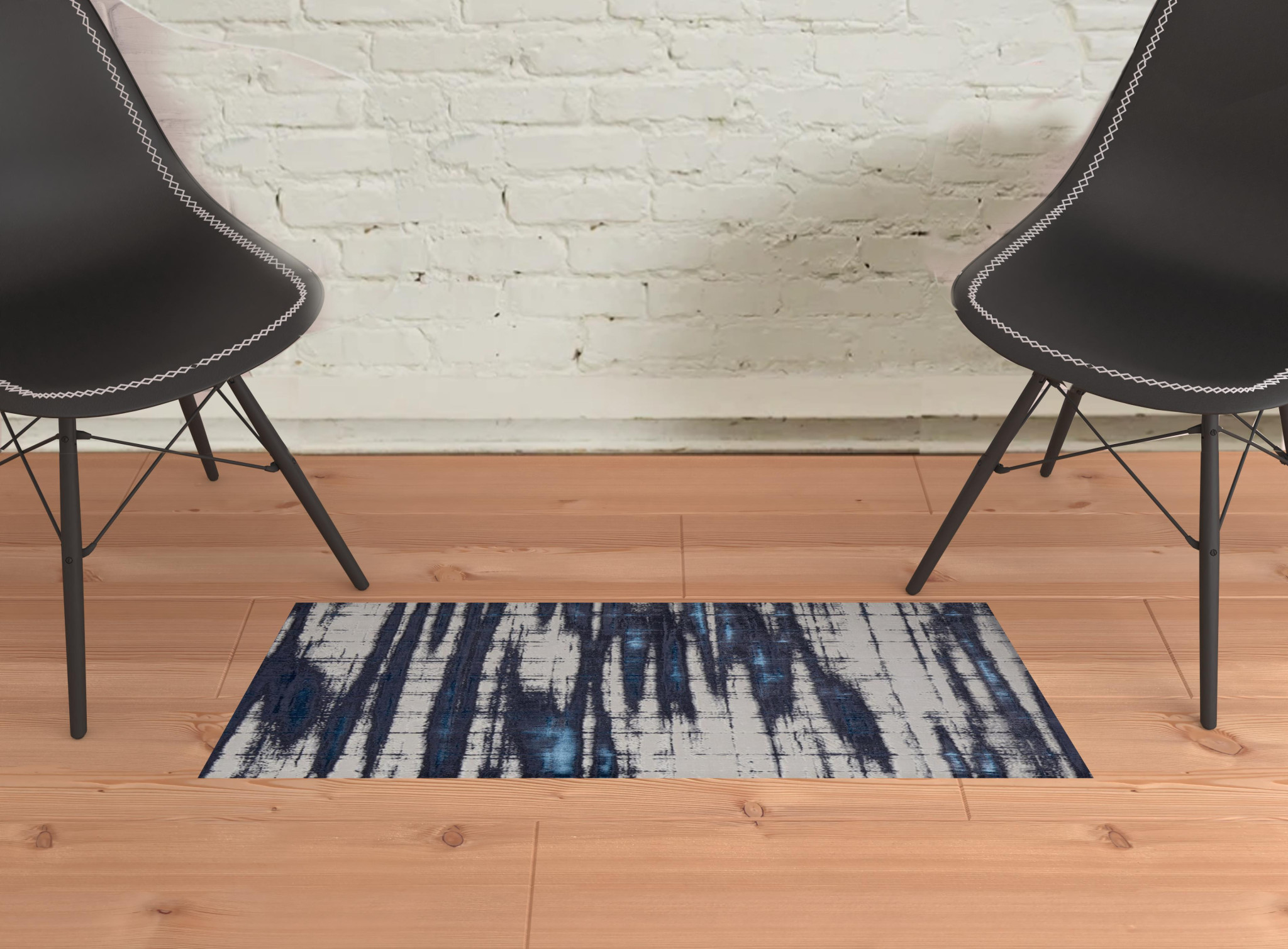 2 X 3 Ivory Blue And gray Abstract Power Loom Distressed Area Rug