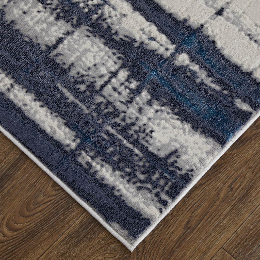 2 X 3 Ivory Blue And gray Abstract Power Loom Distressed Area Rug