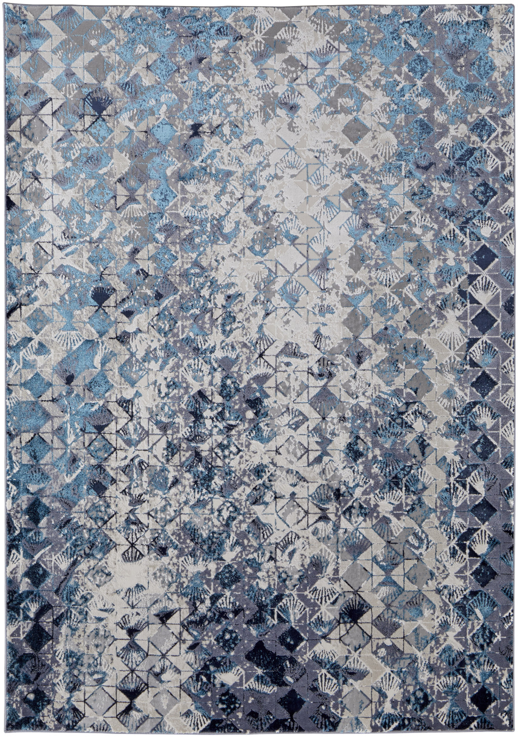 2" X 3" Blue and Ivory Abstract Power Loom Distressed Area Rug
