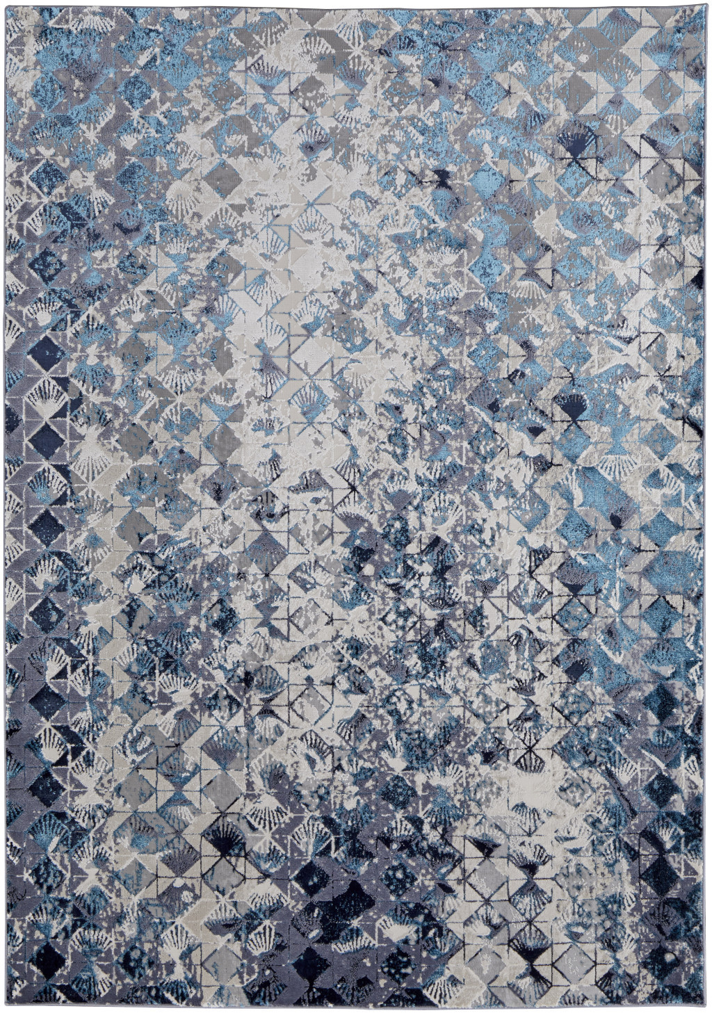 2" X 3" Blue and Ivory Abstract Power Loom Distressed Area Rug
