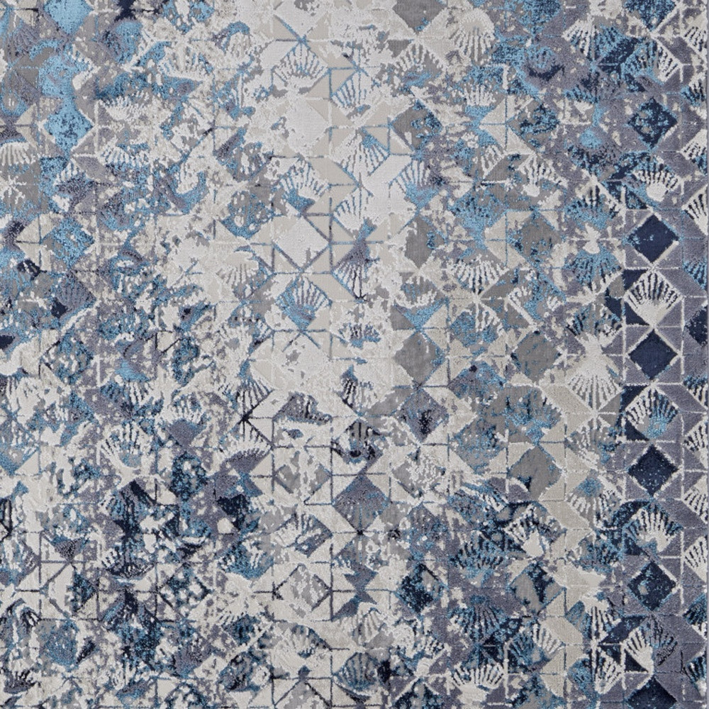2" X 3" Blue and Ivory Abstract Power Loom Distressed Area Rug