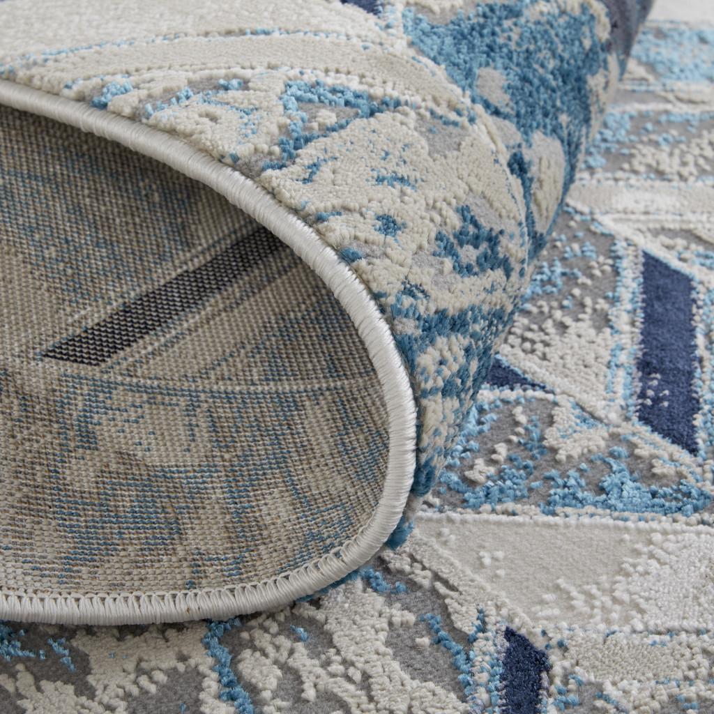 2" X 3" Ivory Blue And Gray Chevron Power Loom Distressed Area Rug