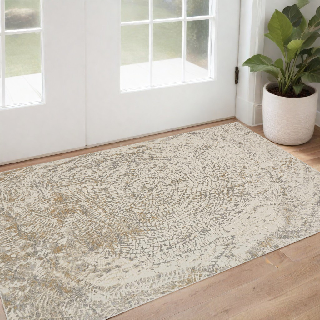2' X 3' Ivory Tan And Gray Abstract Area Rug-515630-1