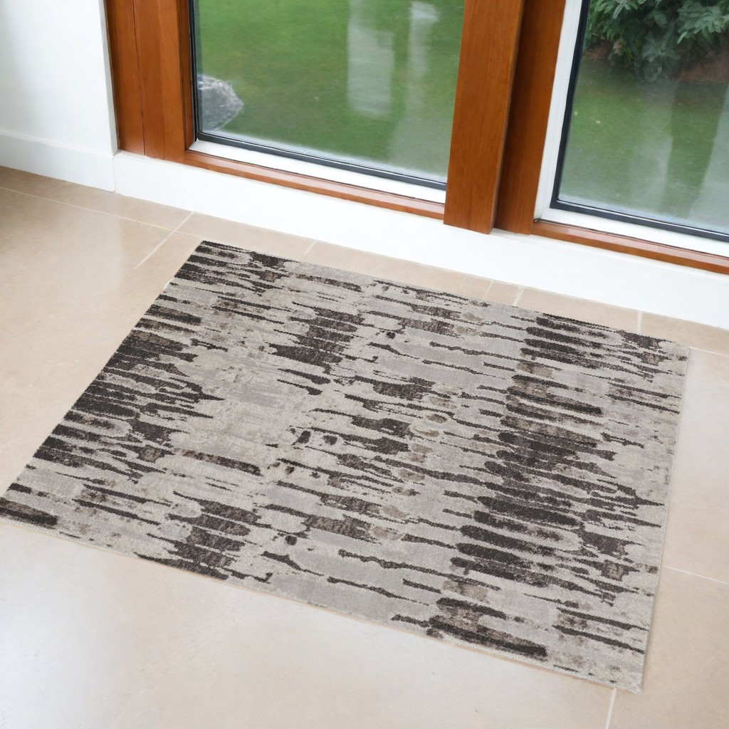 2" X 3" Gray and Ivory Abstract Power Loom Area Rug