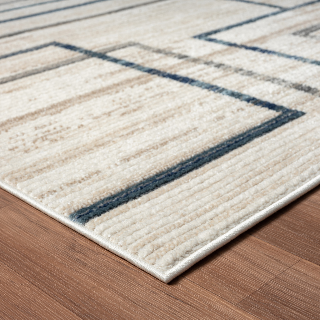 5" X 7" Ivory Blue and Gray Geometric Area Rug