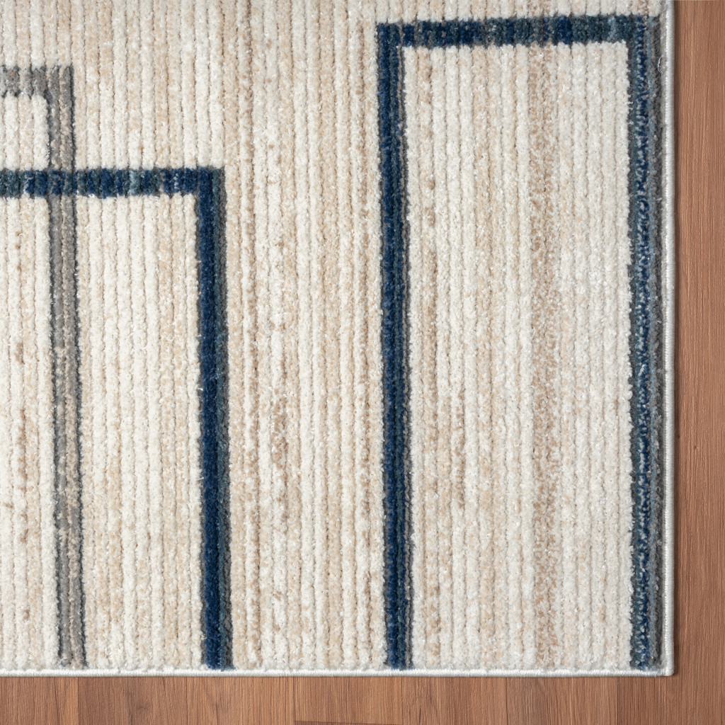 5" X 7" Ivory Blue and Gray Geometric Area Rug