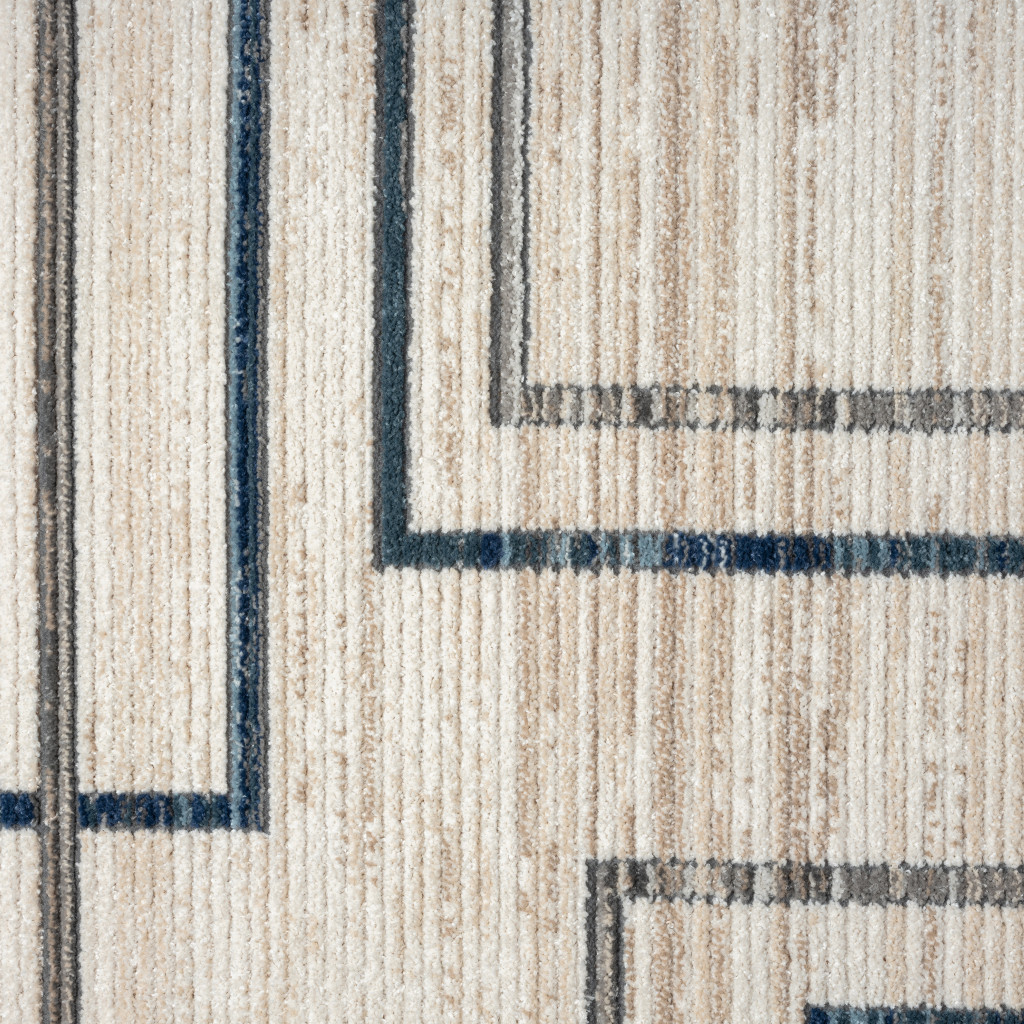 5" X 7" Ivory Blue and Gray Geometric Area Rug