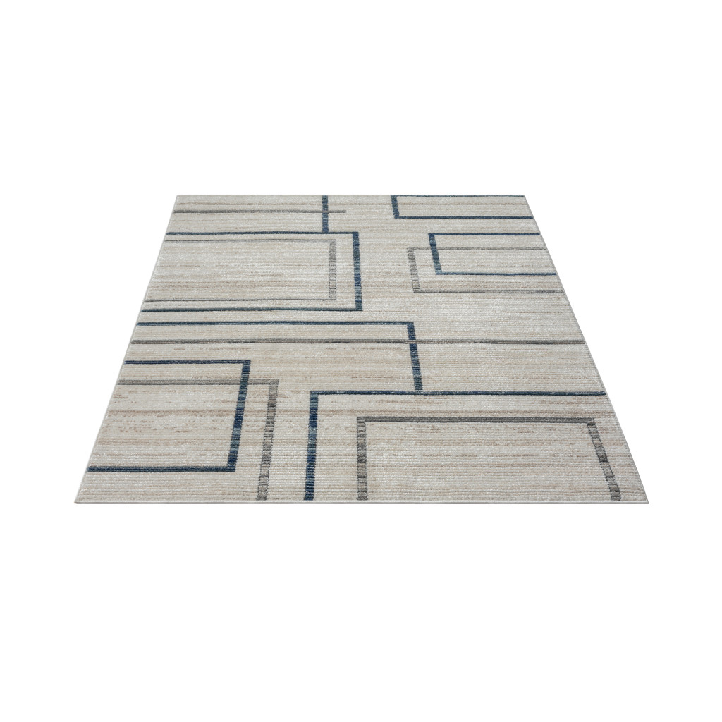 5" X 7" Ivory Blue and Gray Geometric Area Rug