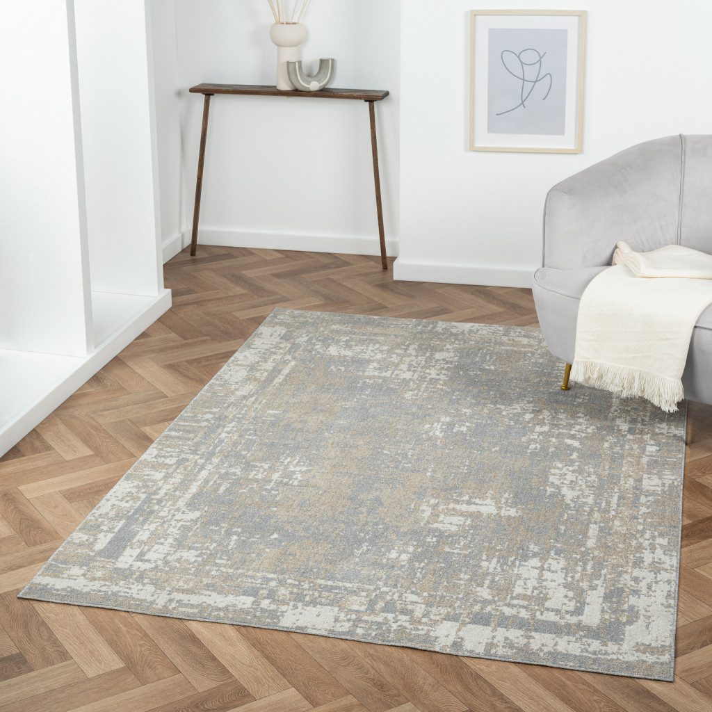 5" X 7" Gray Abstract Distressed Washable Area Rug
