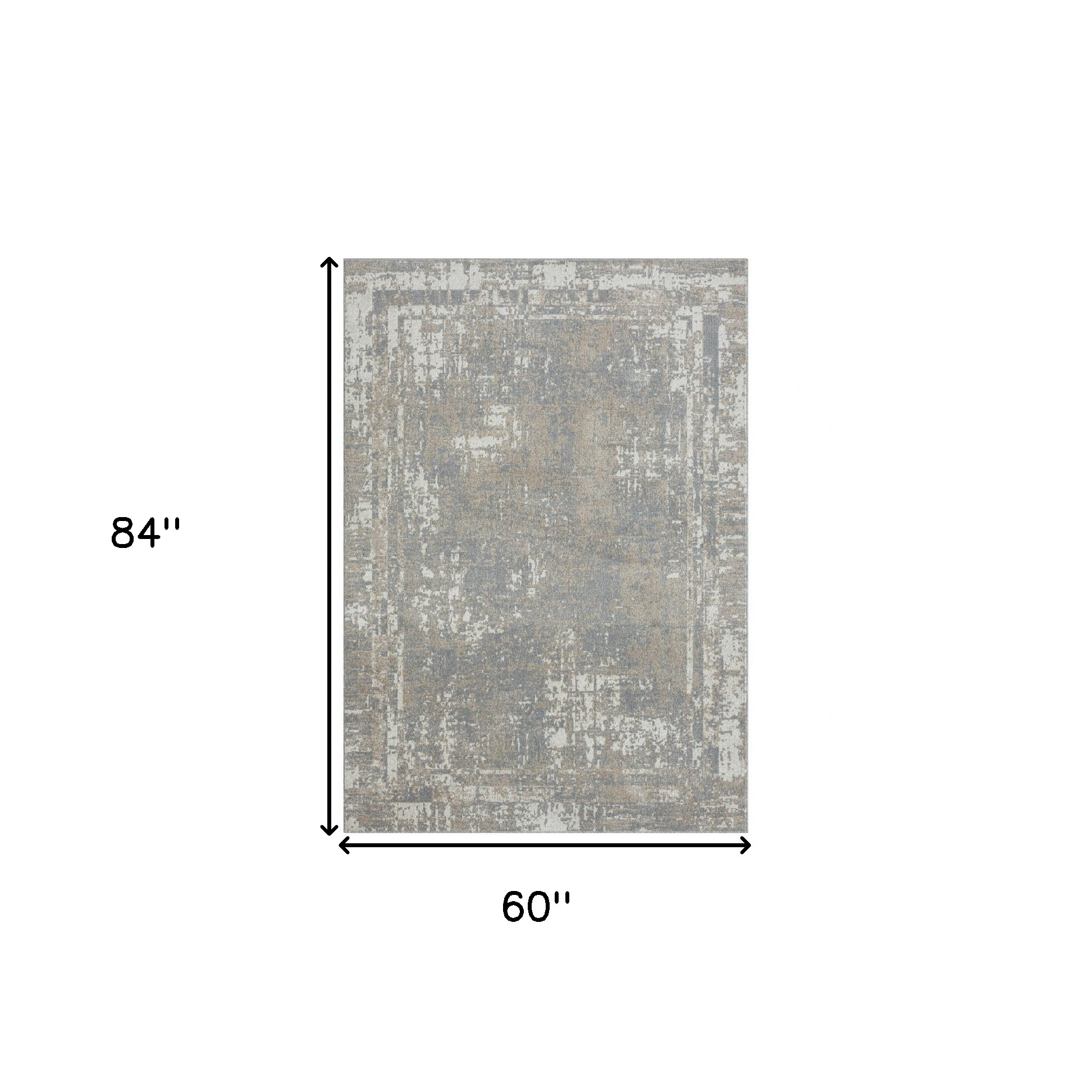 5" X 7" Gray Abstract Distressed Washable Area Rug