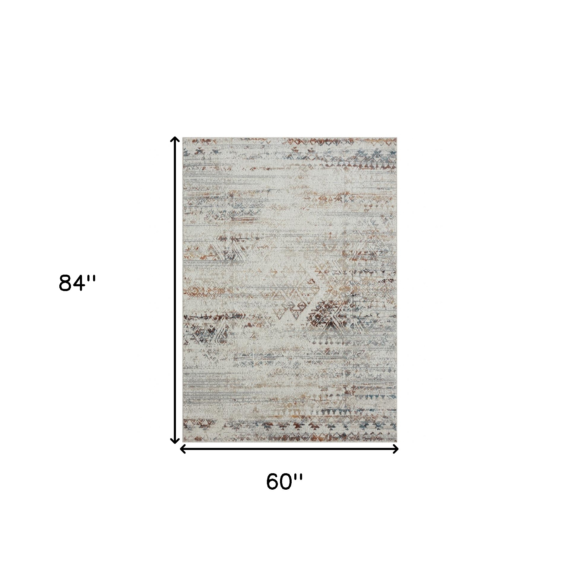 5" X 7" Ivory Tribal Distressed Washable Area Rug