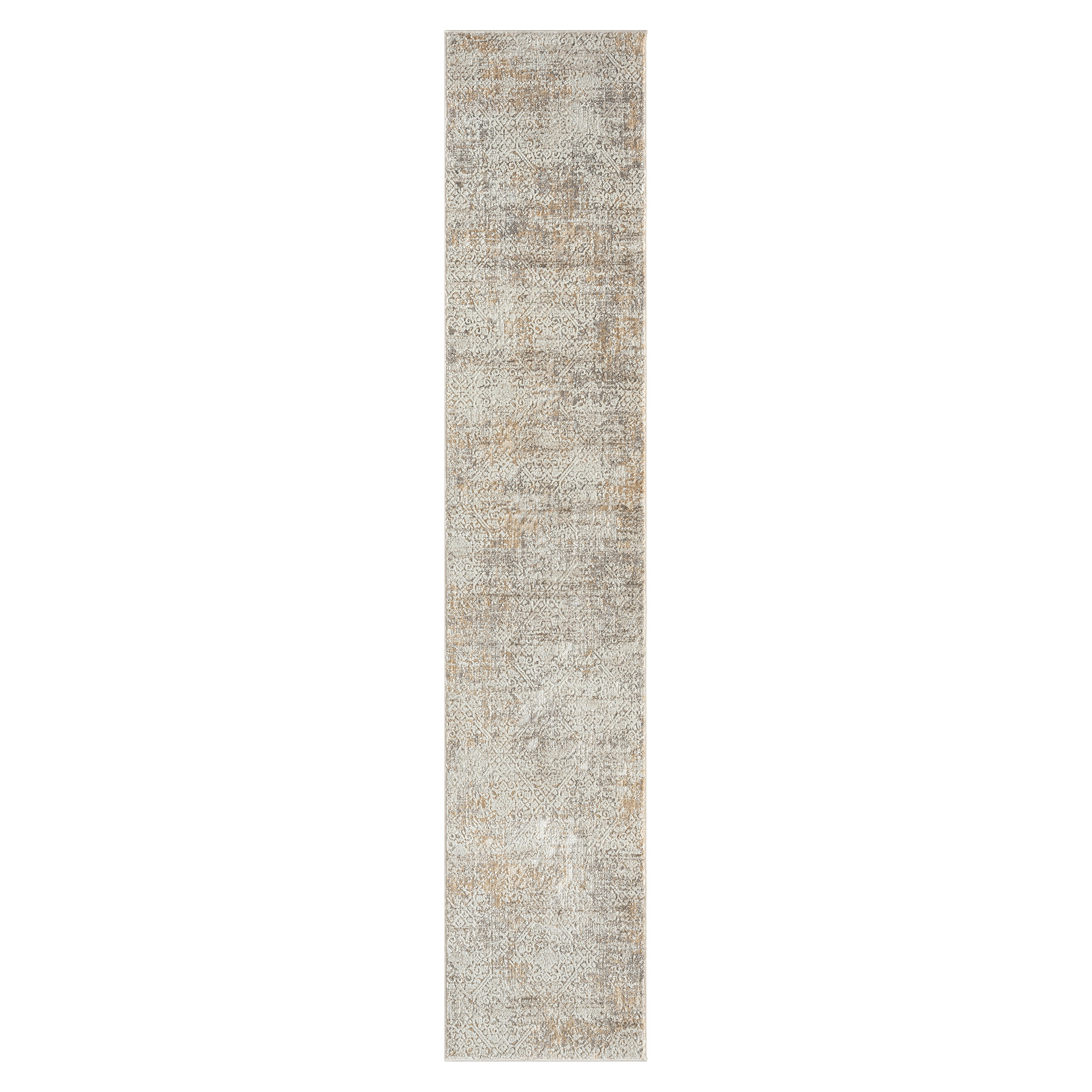 2" X 10" Gray Damask Distressed Runner Rug