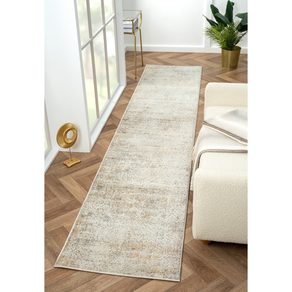 2" X 10" Gray Damask Distressed Runner Rug