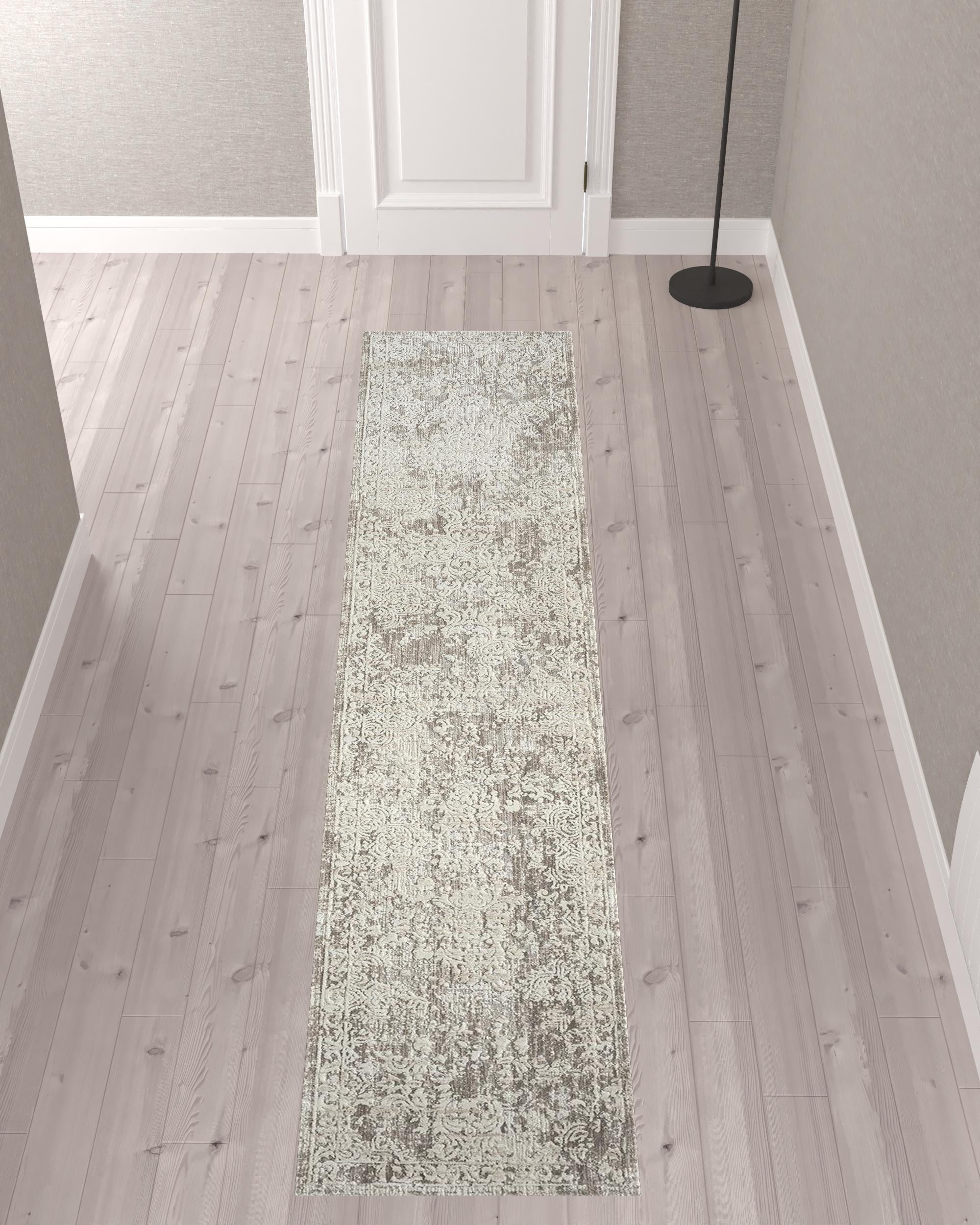 2" X 10" Gray Abstract Distressed Runner Rug