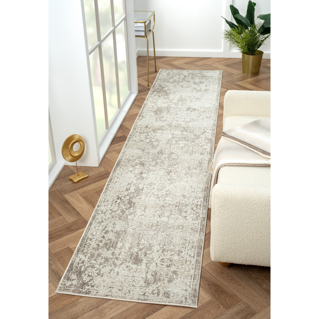 2" X 10" Gray Abstract Distressed Runner Rug