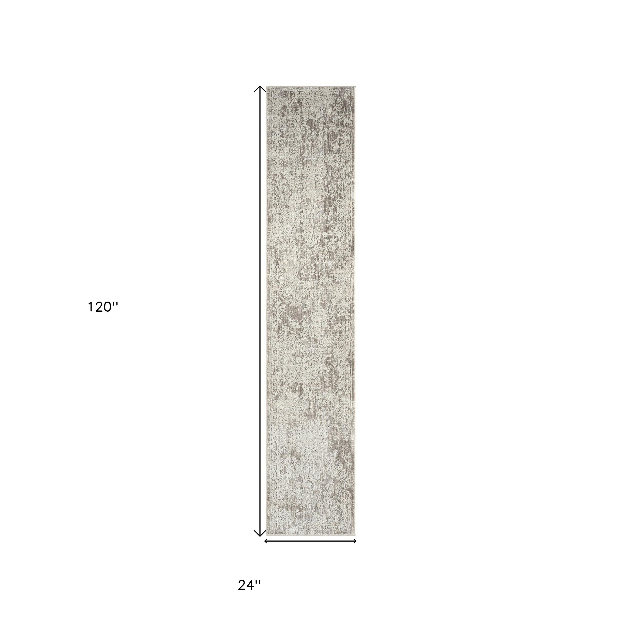 2" X 10" Gray Abstract Distressed Runner Rug