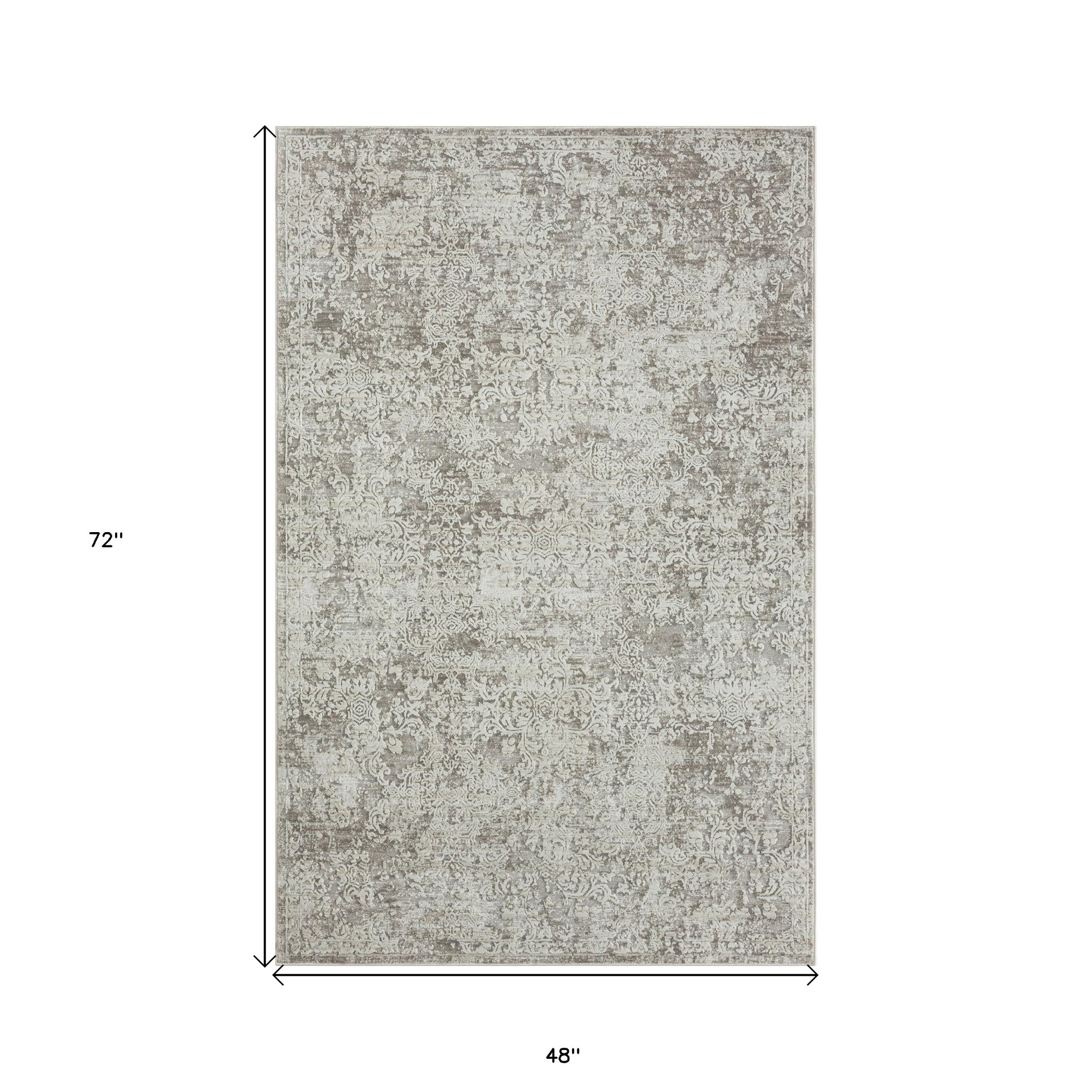 4" X 6" Gray Abstract Distressed Area Rug