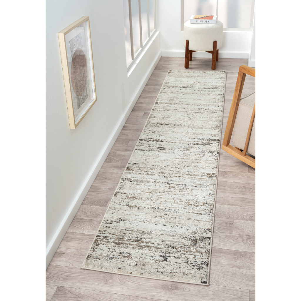 2" X 8" Beige Abstract Distressed Runner Rug