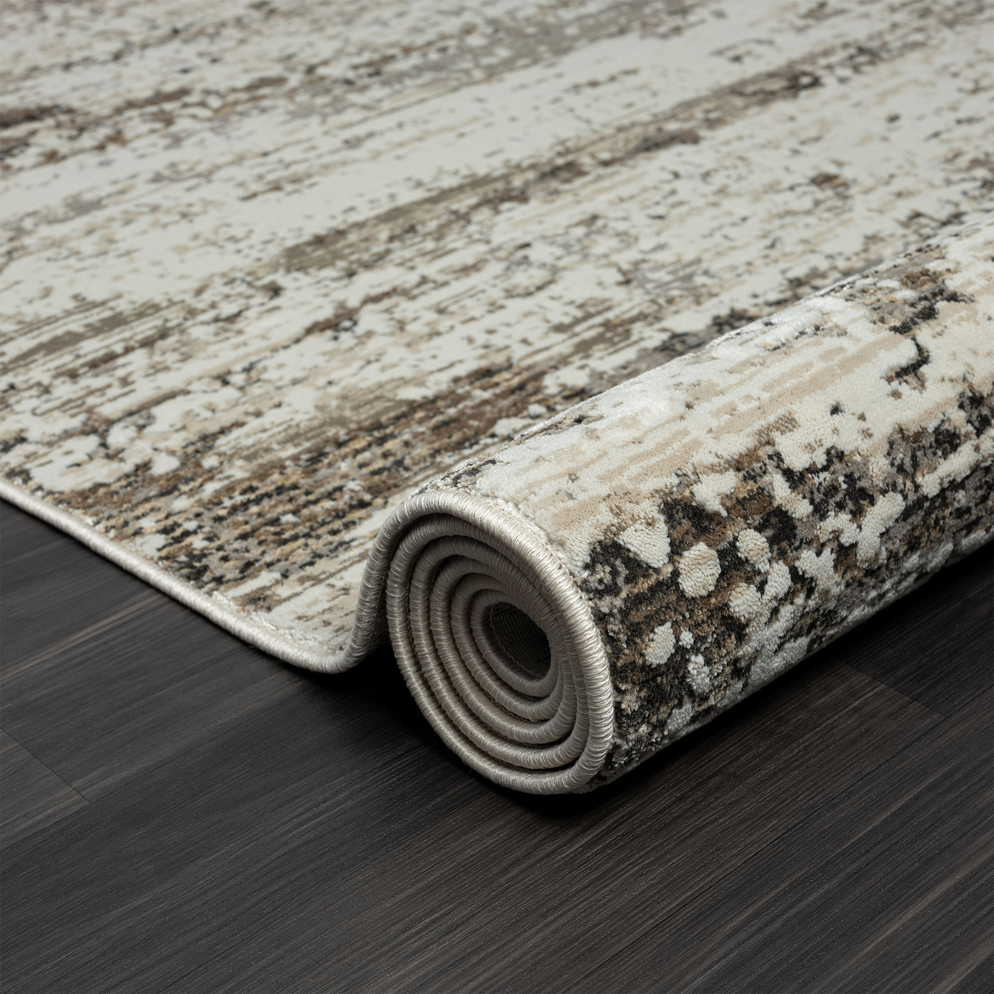 2" X 8" Beige Abstract Distressed Runner Rug